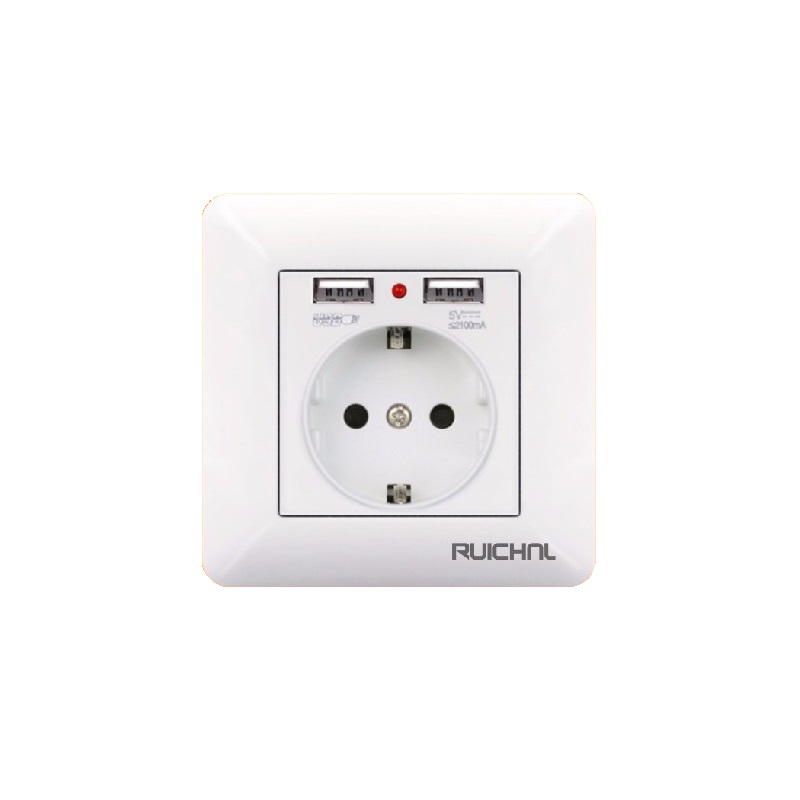 Πρίζα σούκο με 2 θύρες USB - Χωνευτή - 16A - 068509